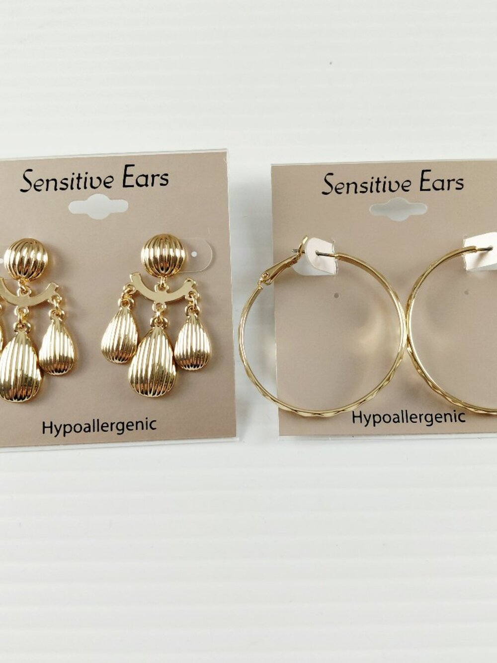 Sensitive Ears Gold Tone Chandelier & Hoop Earrings Bundle Fashion Jewelry